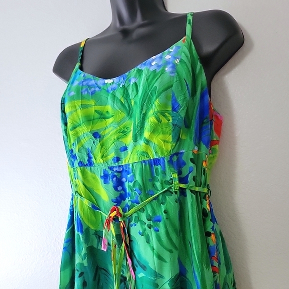Jams World Women's Green Multicolor Sea Flower Sundress With Belt Size XL - Picture 10 of 16